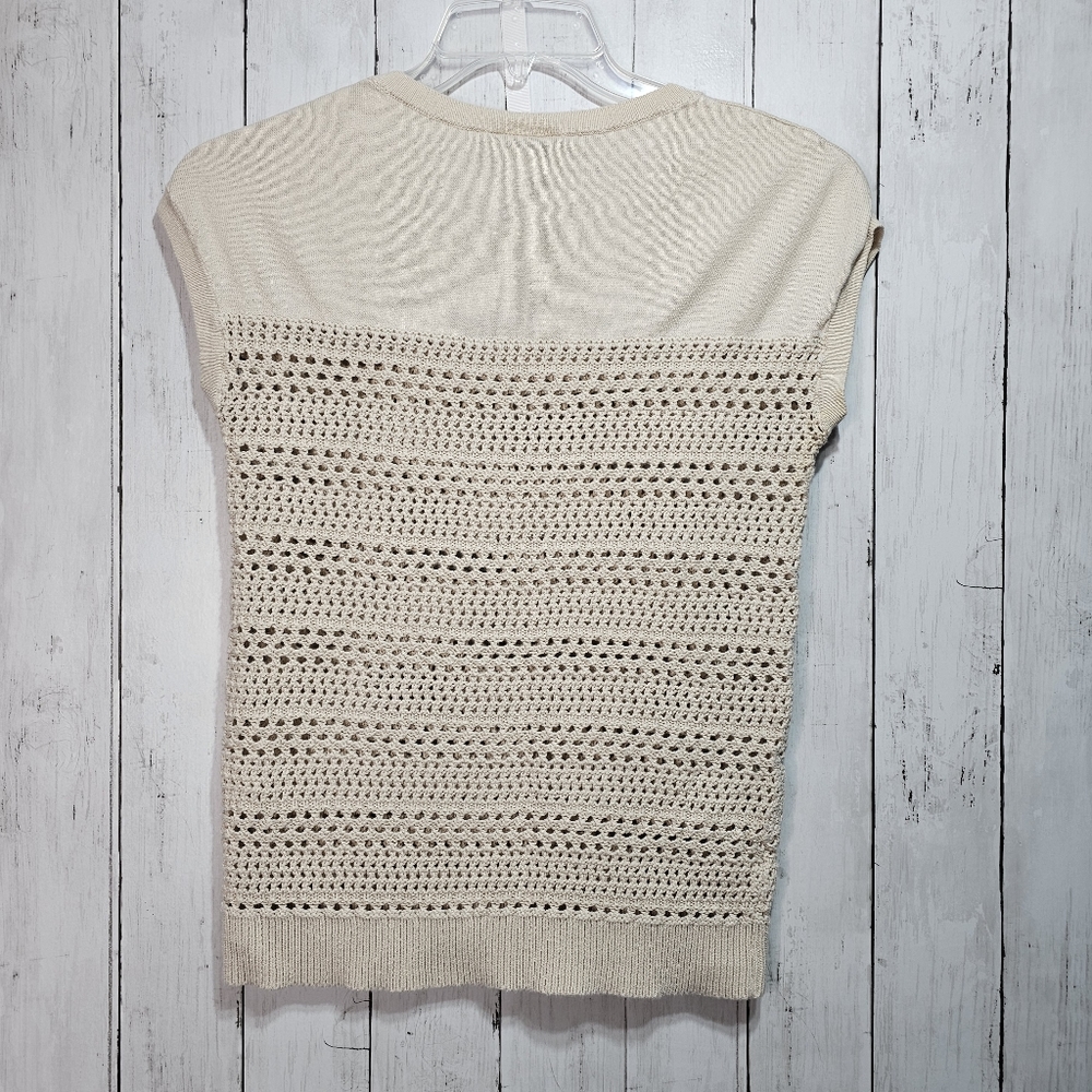 LOFT Women's SWEATER Knitted Cap Sleeves Ivory Cream Cotton Size Medium. - Picture 6 of 6